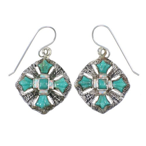 Sterling Silver Turquoise And Opal Southwest Hook Dangle Earrings WX76406